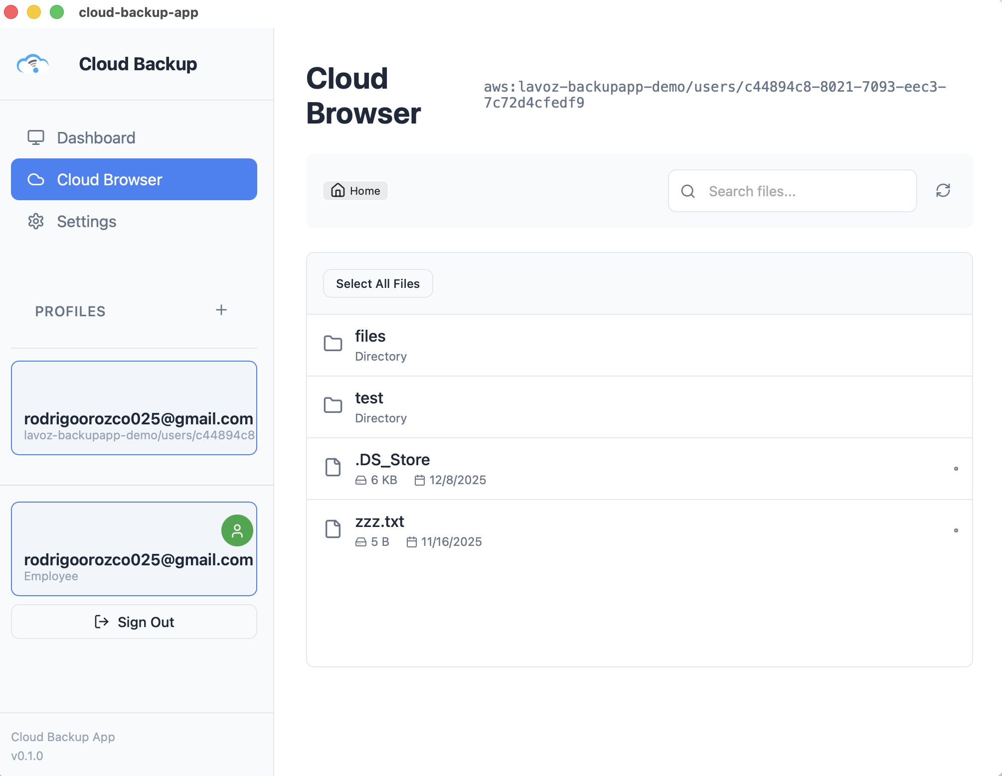 Cloud Backup Dashboard