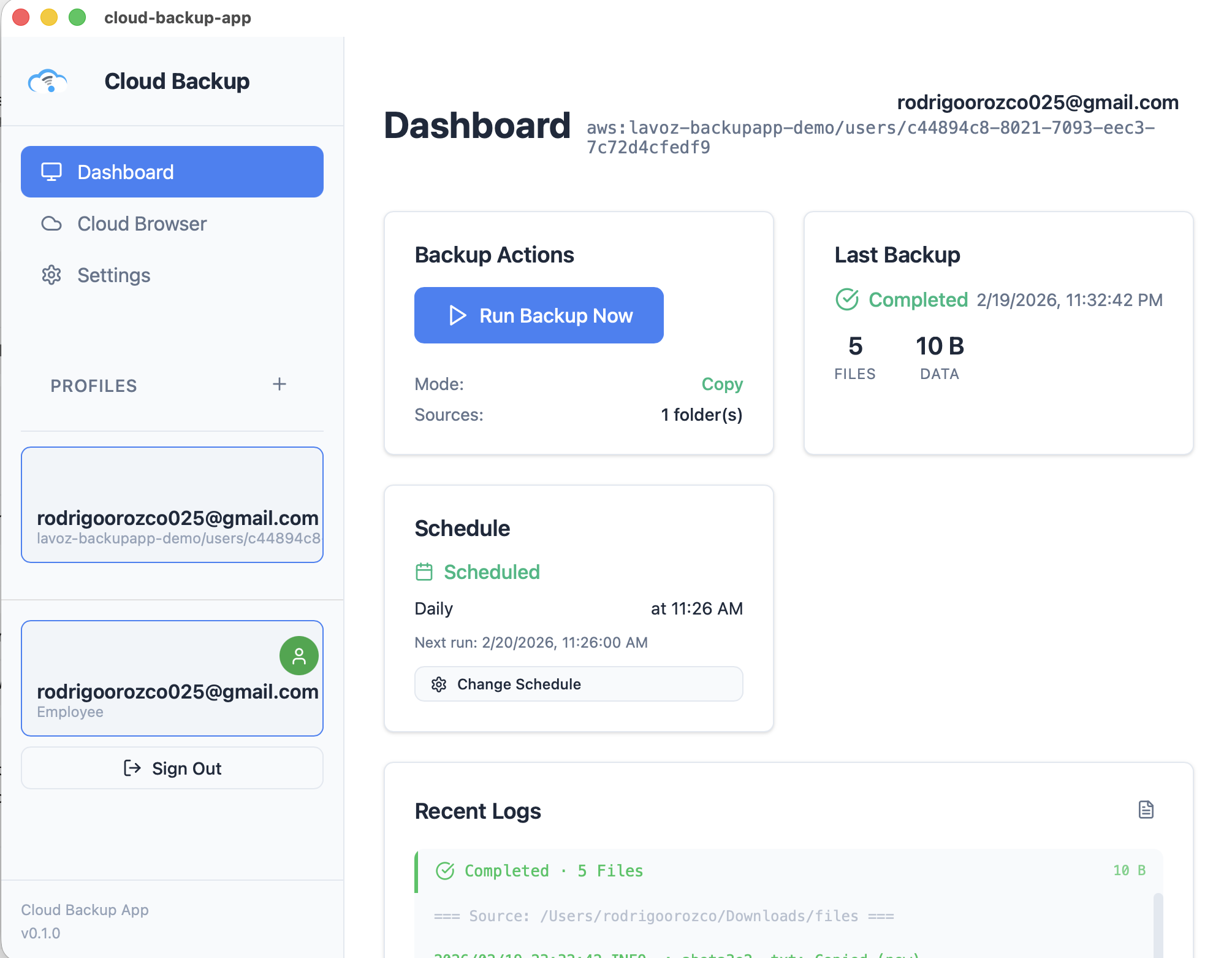 Cloud Backup Dashboard
