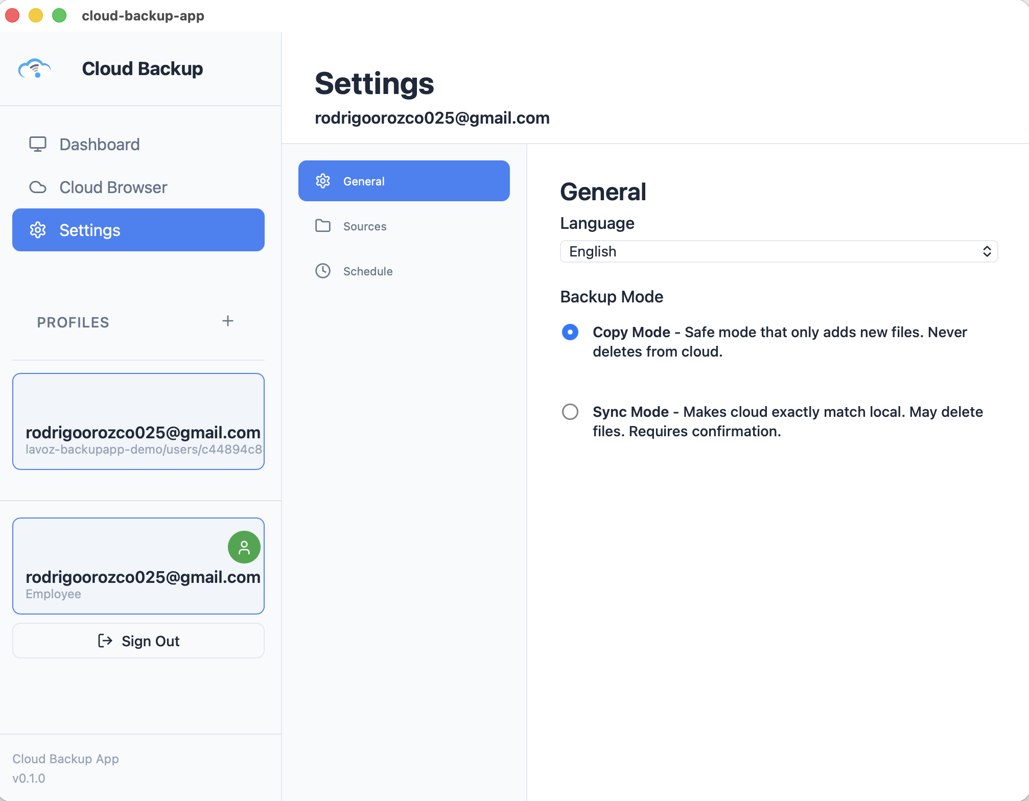 Cloud Backup Dashboard