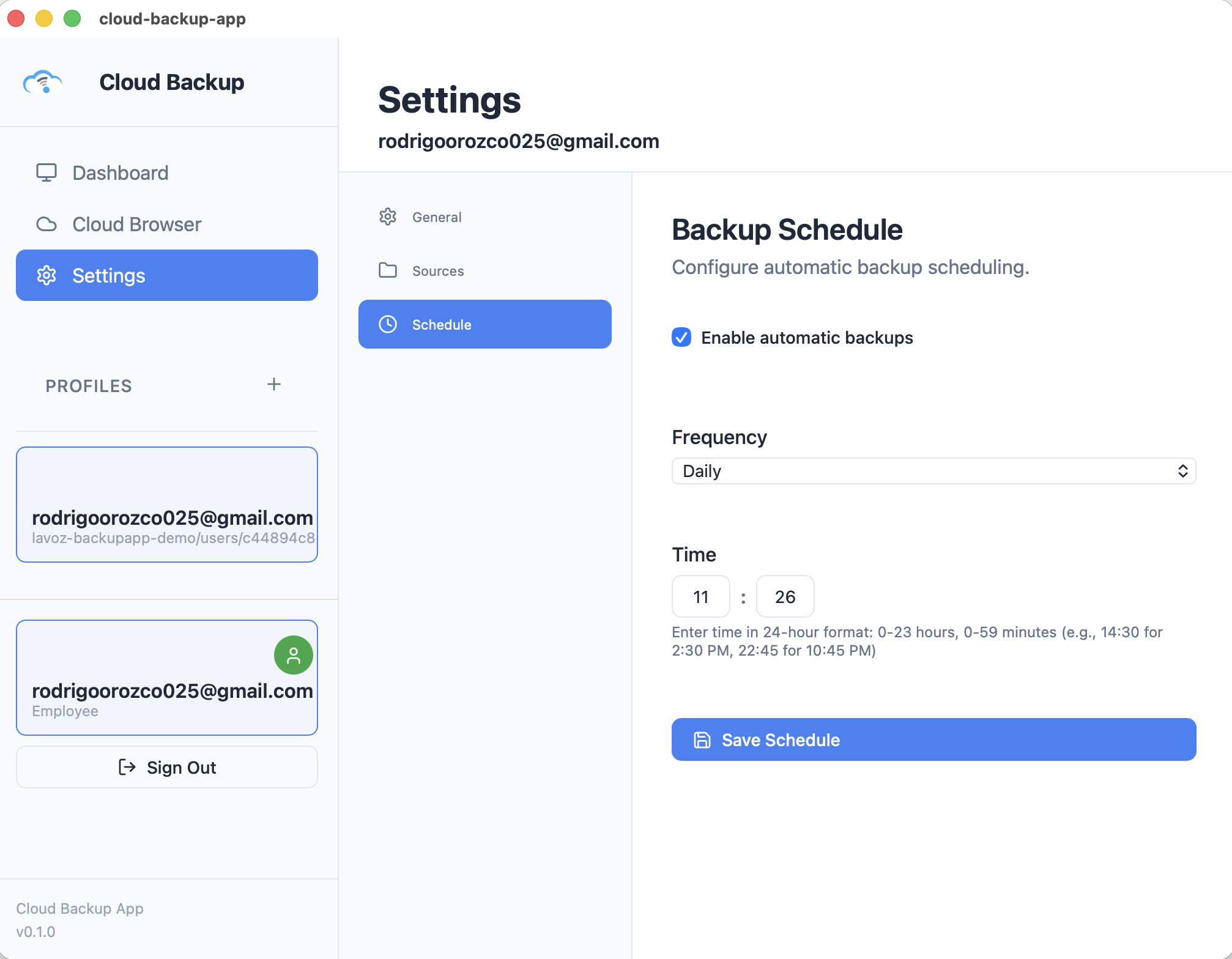 Cloud Backup Dashboard
